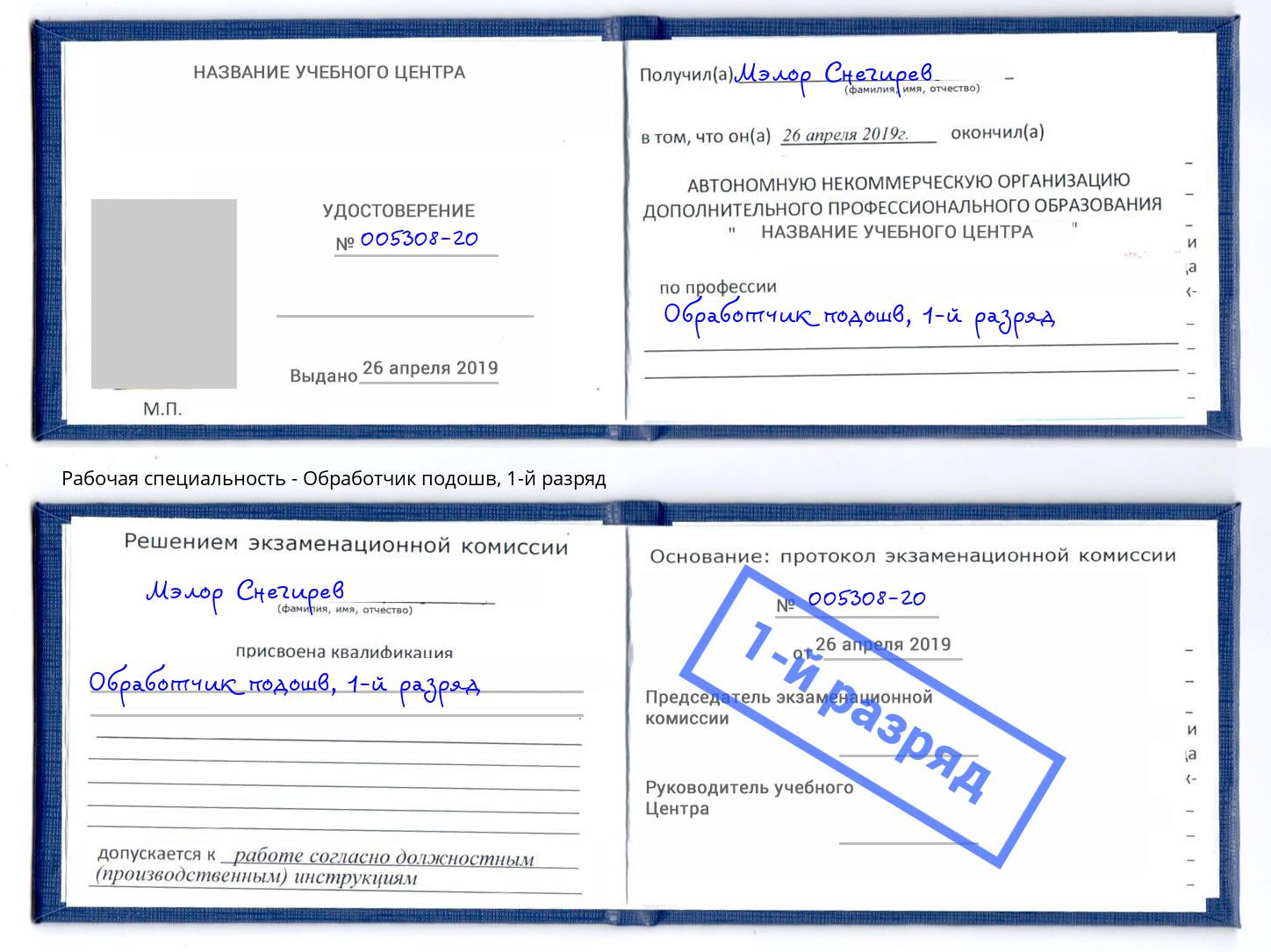корочка 1-й разряд Обработчик подошв Корсаков