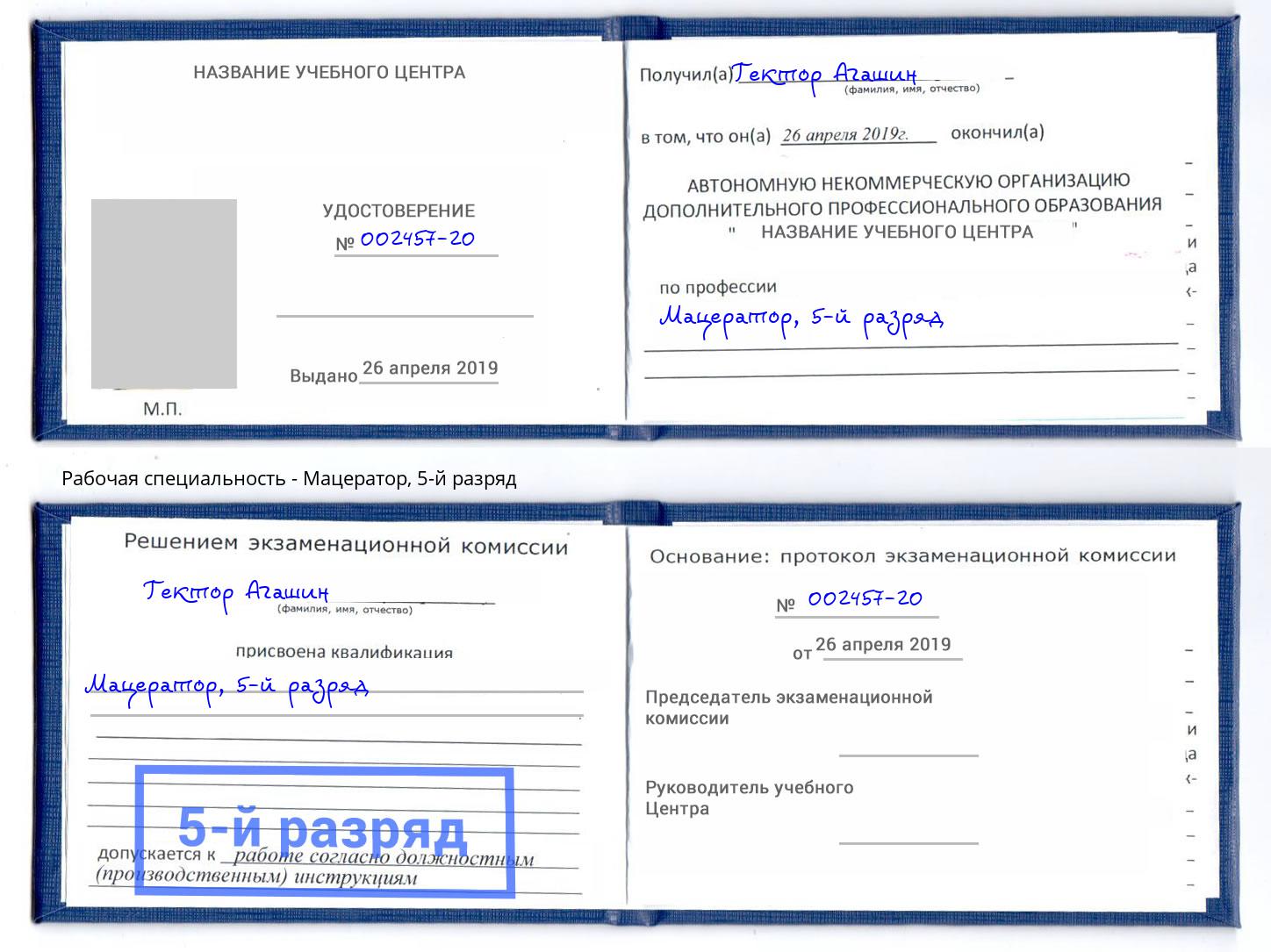 корочка 5-й разряд Мацератор Корсаков