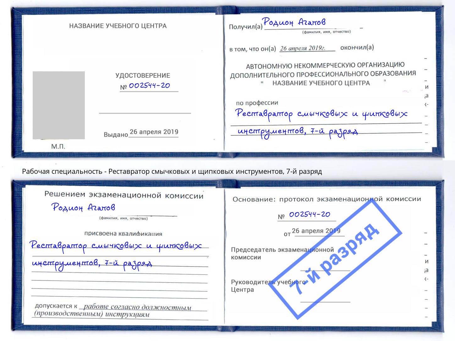 корочка 7-й разряд Реставратор смычковых и щипковых инструментов Корсаков