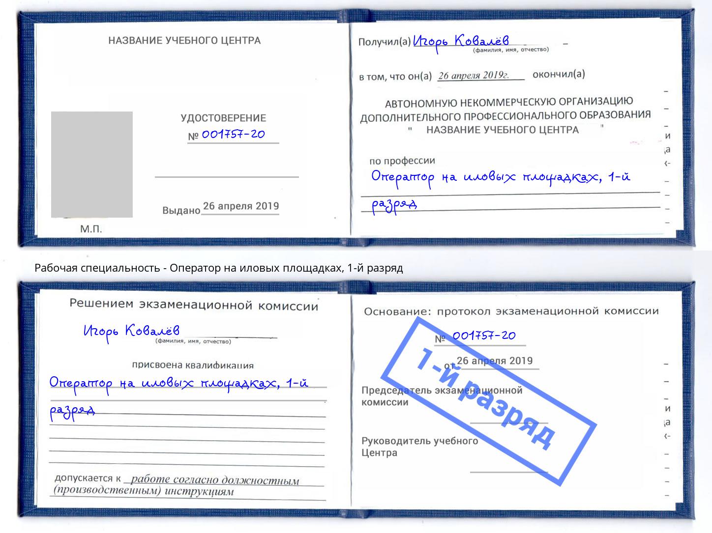 корочка 1-й разряд Оператор на иловых площадках Корсаков